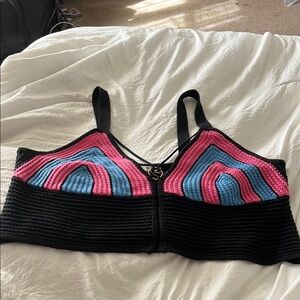 Steve Madden NYC Crochet Knit Tank Top Black Pink Plus Size 3X